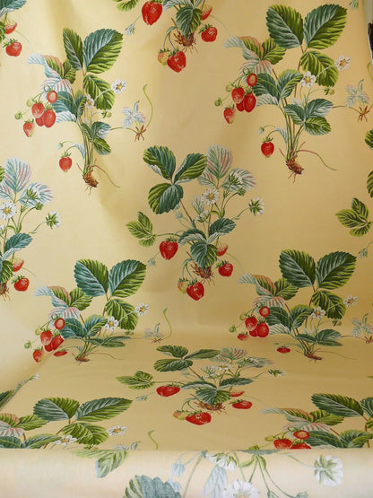 Brunschwig &amp; Fils Strawberry Fayer Print Butter Yellow Pink Red Delicious