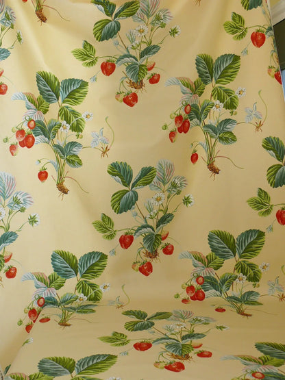 Brunschwig &amp; Fils Strawberry Fayer Print Butter Yellow Pink Red Delicious