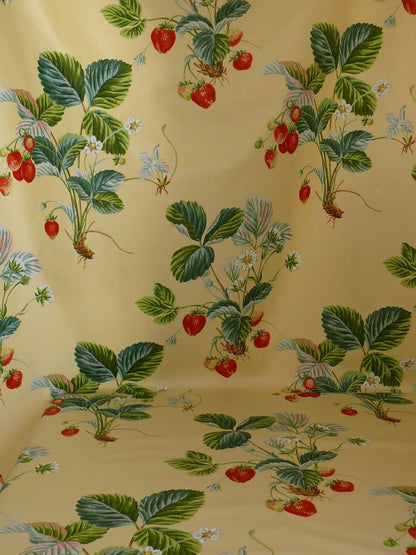 Brunschwig &amp; Fils Strawberry Fayer Print Butter Yellow Pink Red Delicious