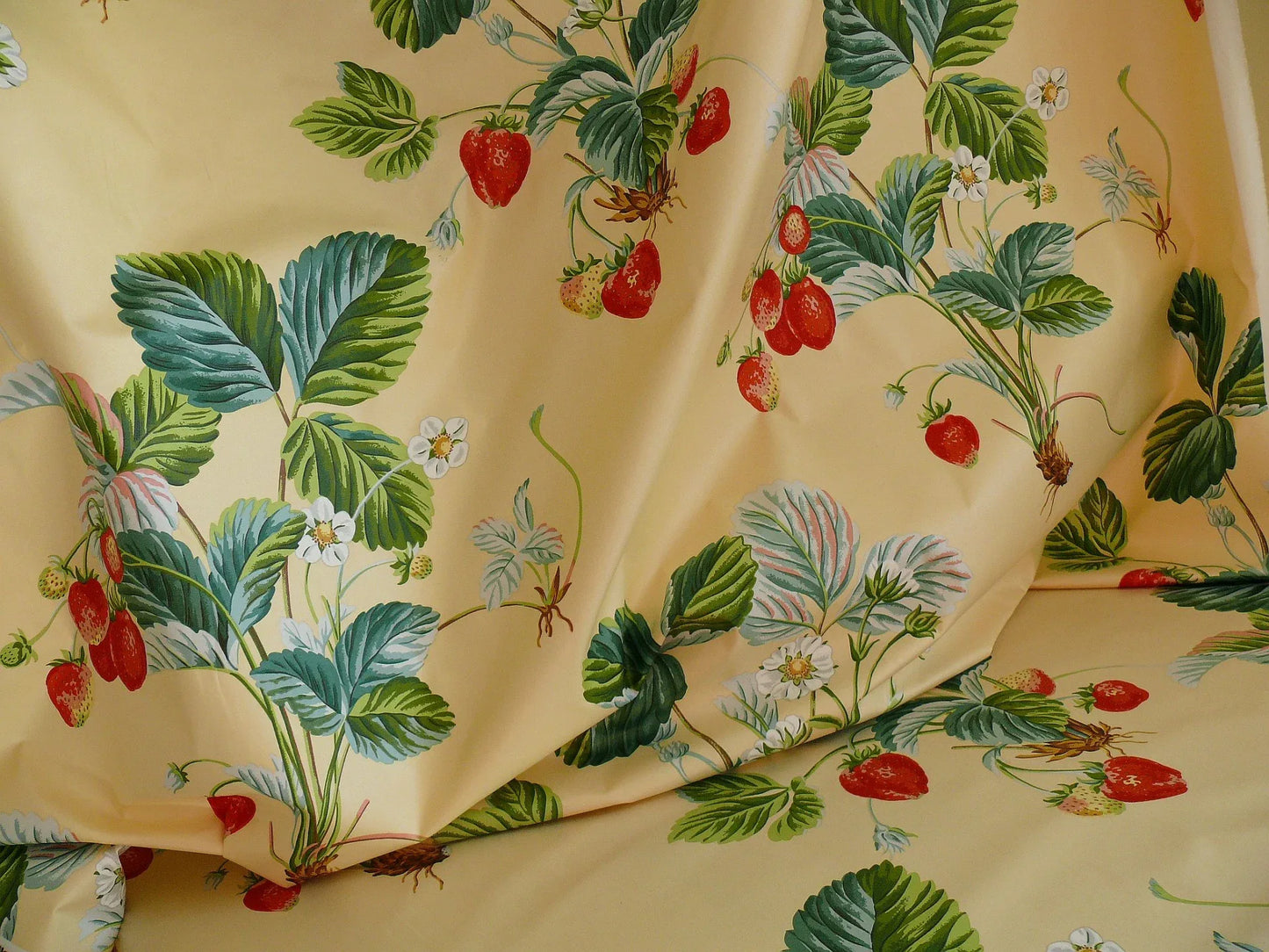 Brunschwig &amp; Fils Strawberry Fayer Print Butter Yellow Pink Red Delicious