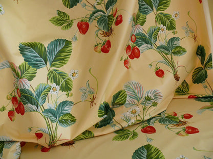 Brunschwig &amp; Fils Strawberry Fayer Print Butter Yellow Pink Red Delicious