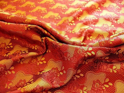 Wow! Silk Lampas Rich Carbernet Gold Petite Lace Fleur