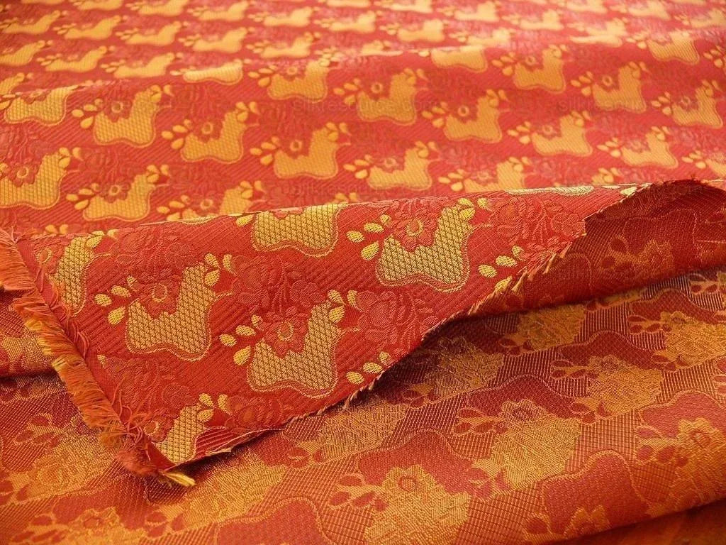 Wow! Silk Lampas Rich Carbernet Gold Petite Lace Fleur