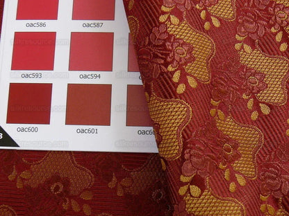 Wow! Silk Lampas Rich Carbernet Gold Petite Lace Fleur