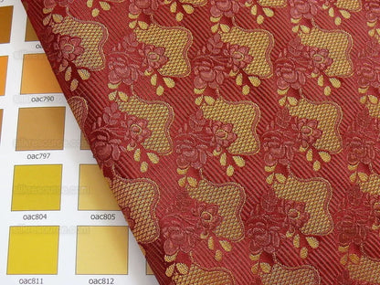 Wow! Silk Lampas Rich Carbernet Gold Petite Lace Fleur