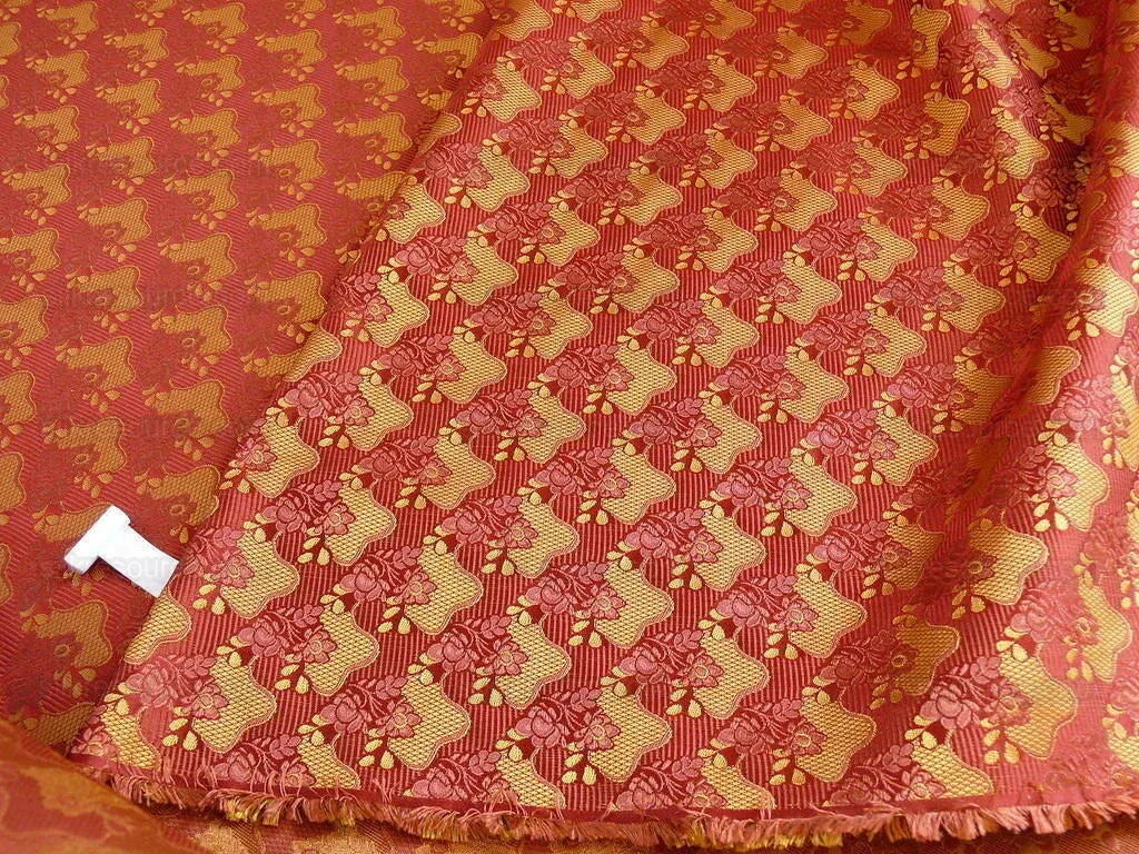 Wow! Silk Lampas Rich Carbernet Gold Petite Lace Fleur