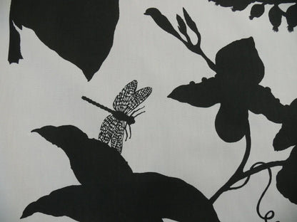 By Yd Duralee "Flora Imperialis Black" &amp; WHITE COTTON BIRD DRAGONFLY Print
