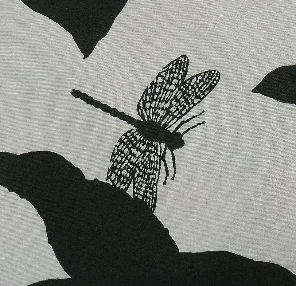 By Yd Duralee "Flora Imperialis Black" &amp; WHITE COTTON BIRD DRAGONFLY Print