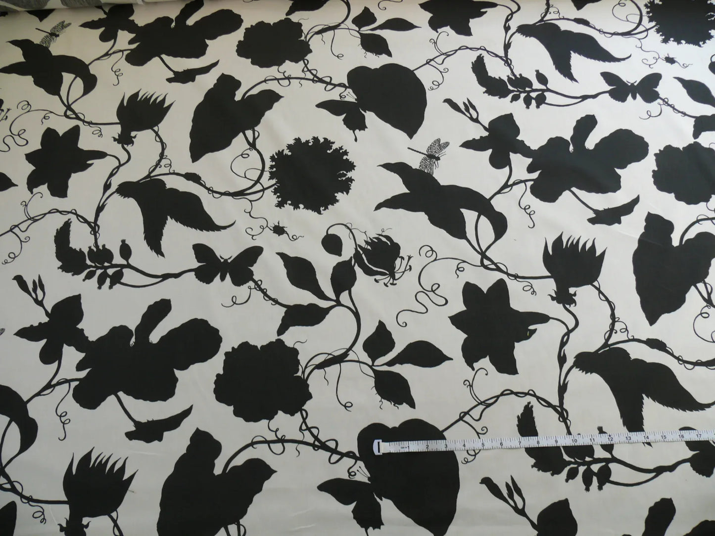 By Yd Duralee "Flora Imperialis Black" &amp; WHITE COTTON BIRD DRAGONFLY Print