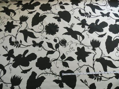 By Yd Duralee "Flora Imperialis Black" &amp; WHITE COTTON BIRD DRAGONFLY Print