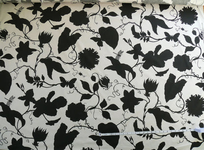 By Yd Duralee "Flora Imperialis Black" &amp; WHITE COTTON BIRD DRAGONFLY Print