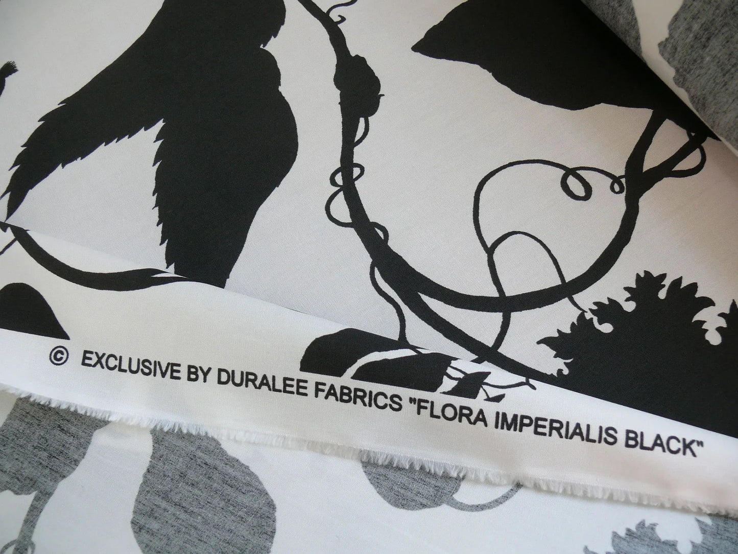 By Yd Duralee "Flora Imperialis Black" &amp; WHITE COTTON BIRD DRAGONFLY Print