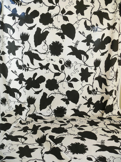 By Yd Duralee "Flora Imperialis Black" &amp; WHITE COTTON BIRD DRAGONFLY Print