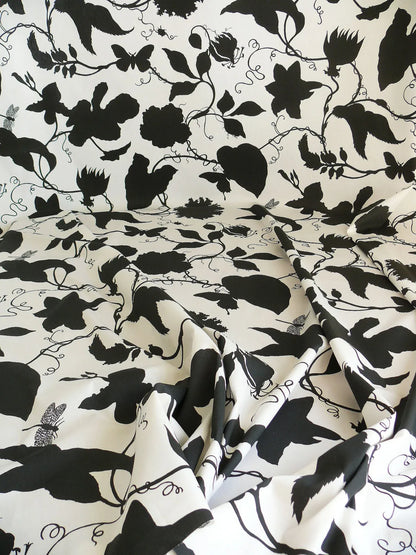 By Yd Duralee "Flora Imperialis Black" &amp; WHITE COTTON BIRD DRAGONFLY Print