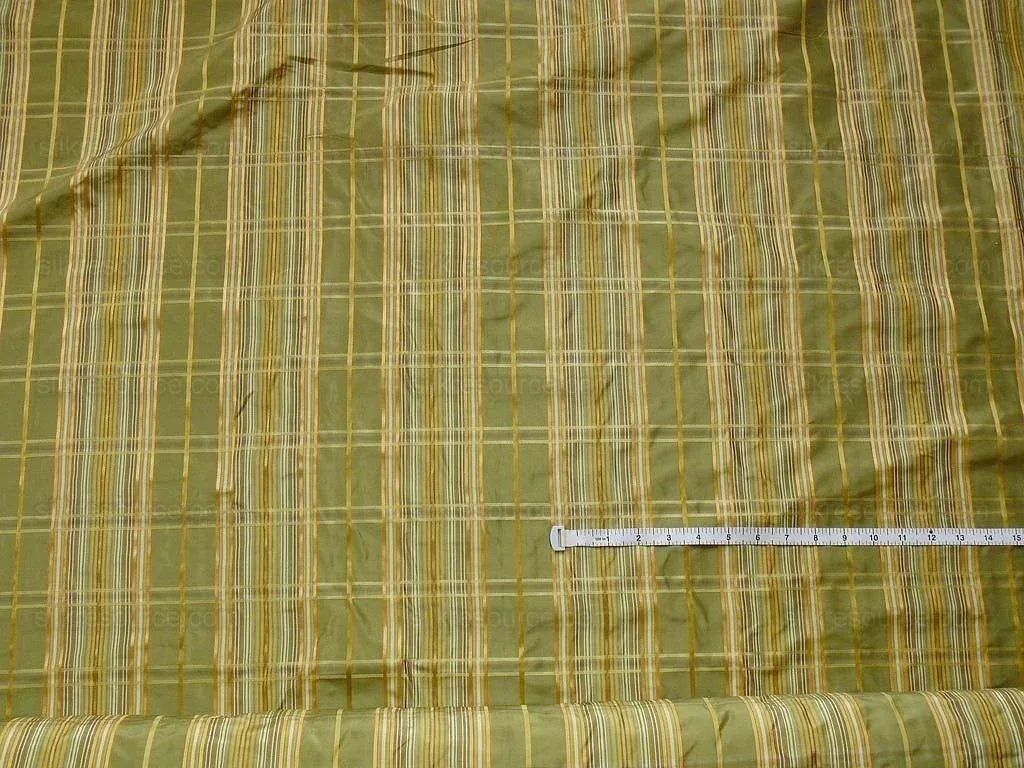 Kravet Couture 100% Silk Plaid Taffeta Satin Stripe Green "Peridot" Gold Plaid jacquard