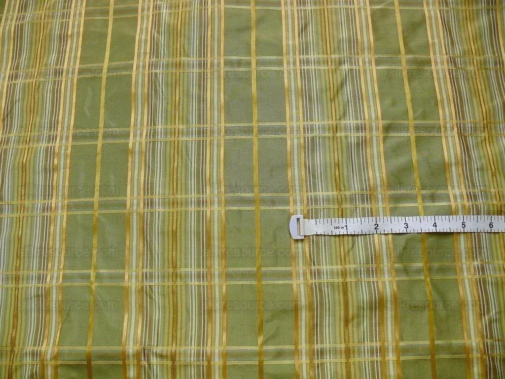 Kravet Couture 100% Silk Plaid Taffeta Satin Stripe Green "Peridot" Gold Plaid jacquard