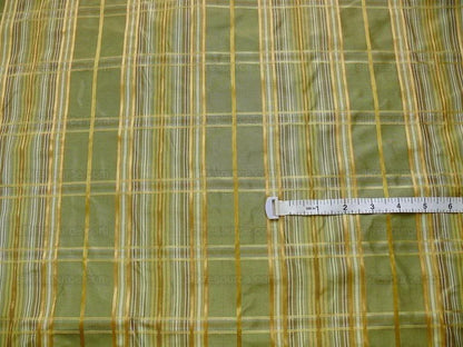 Kravet Couture 100% Silk Plaid Taffeta Satin Stripe Green "Peridot" Gold Plaid jacquard