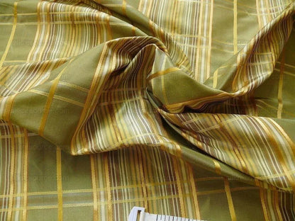 Kravet Couture 100% Silk Plaid Taffeta Satin Stripe Green "Peridot" Gold Plaid jacquard