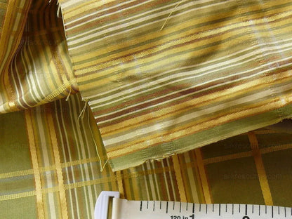 Kravet Couture 100% Silk Plaid Taffeta Satin Stripe Green "Peridot" Gold Plaid jacquard