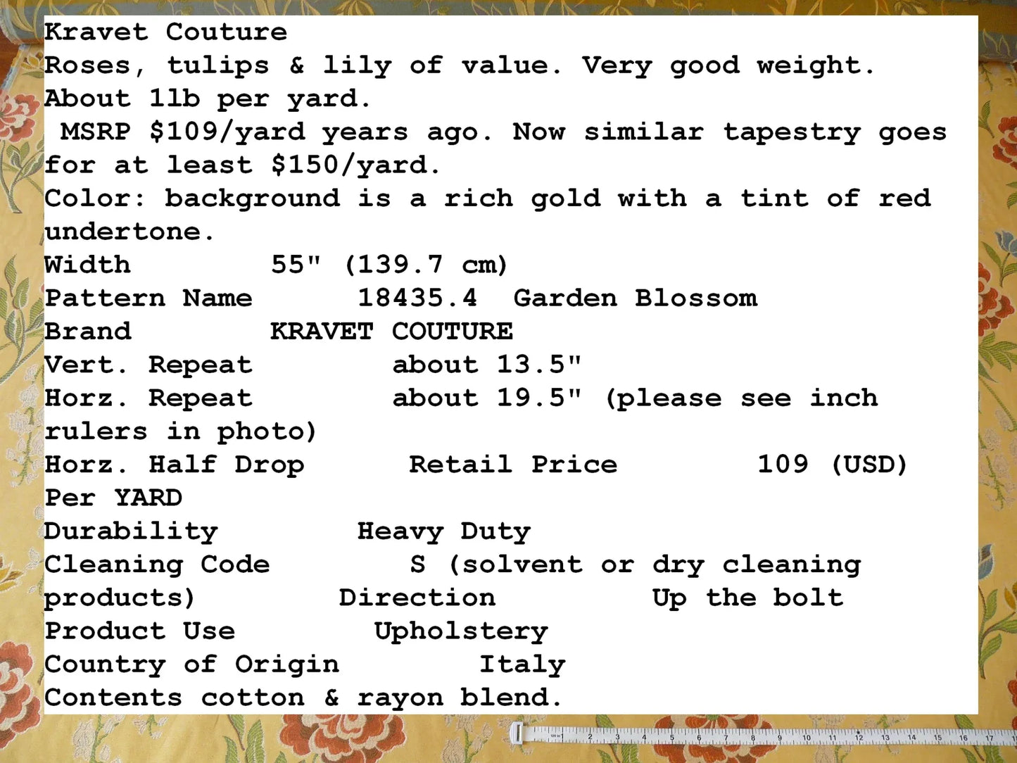 By yard  Kravet Couture Garden Blossoms Flower Tapestry Yellow Gold Red Blue Rose MSRP USD109/Y