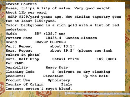 By yard  Kravet Couture Garden Blossoms Flower Tapestry Yellow Gold Red Blue Rose MSRP USD109/Y