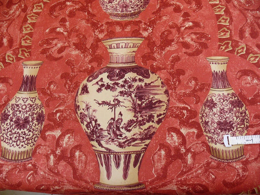 By Yd Lee Jofa Vasi Cinesi Print Chinese Ginger Jar Vase Red Plum Cotton MSRP USD 196/y