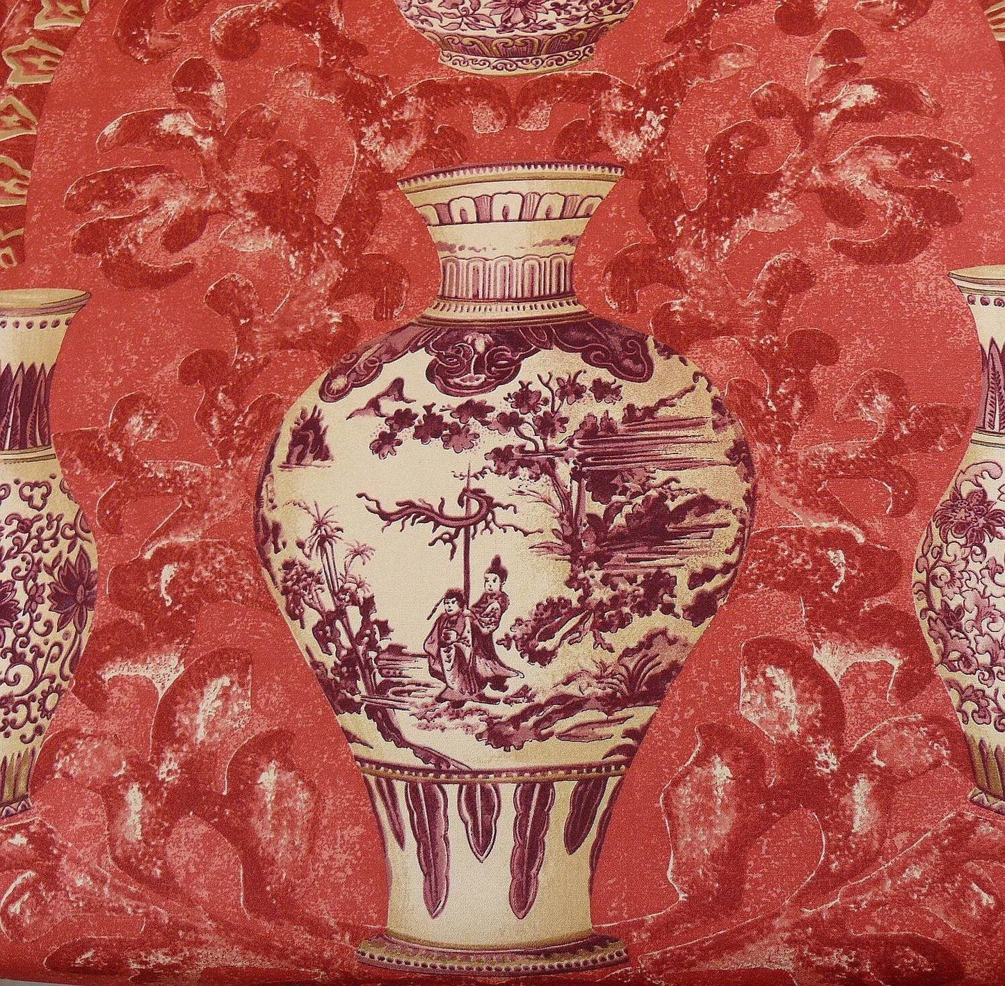By Yd Lee Jofa Vasi Cinesi Print Chinese Ginger Jar Vase Red Plum Cotton MSRP USD 196/y
