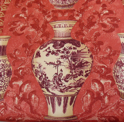 By Yd Lee Jofa Vasi Cinesi Print Chinese Ginger Jar Vase Red Plum Cotton MSRP USD 196/y