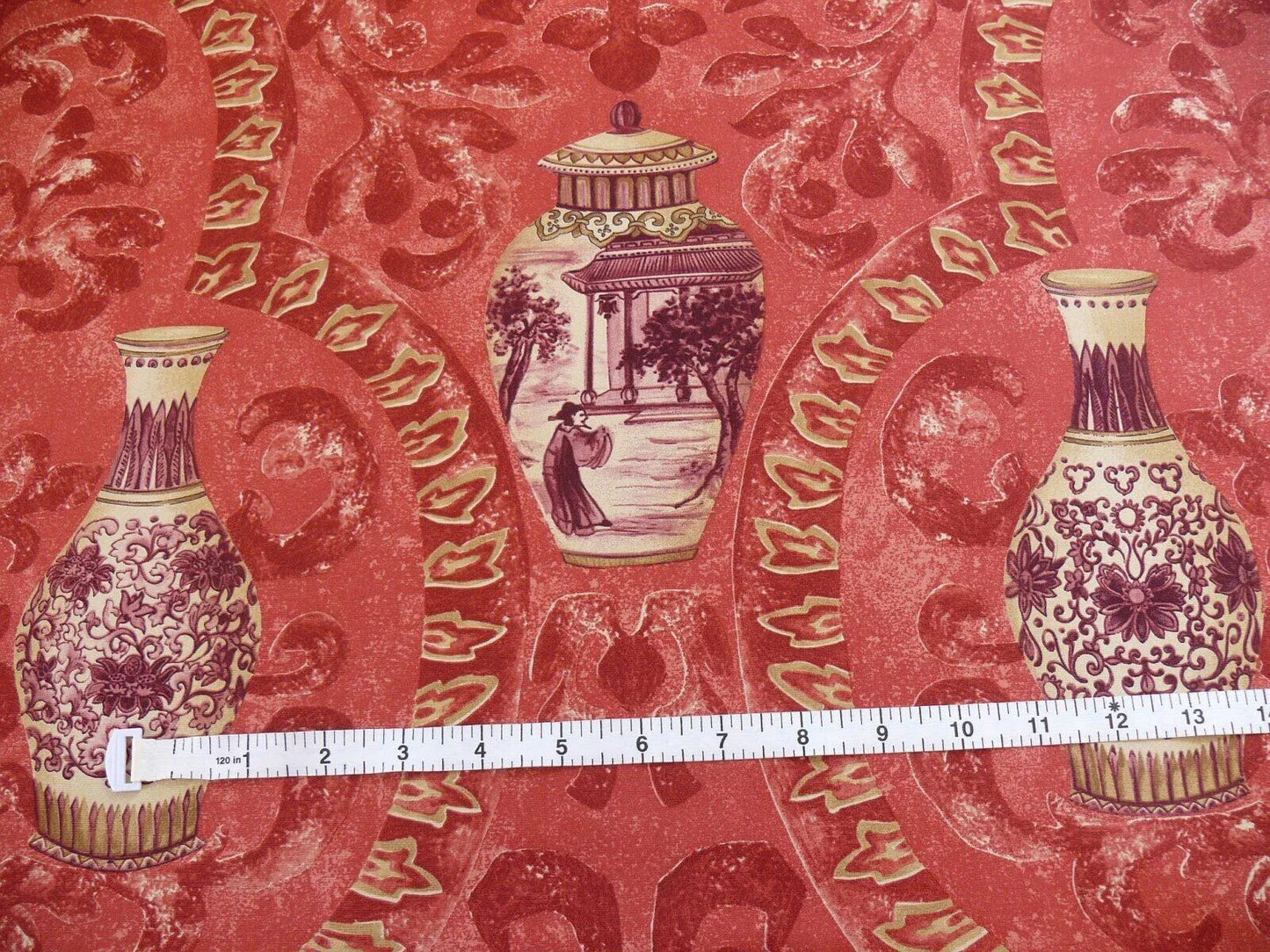 By Yd Lee Jofa Vasi Cinesi Print Chinese Ginger Jar Vase Red Plum Cotton MSRP USD 196/y