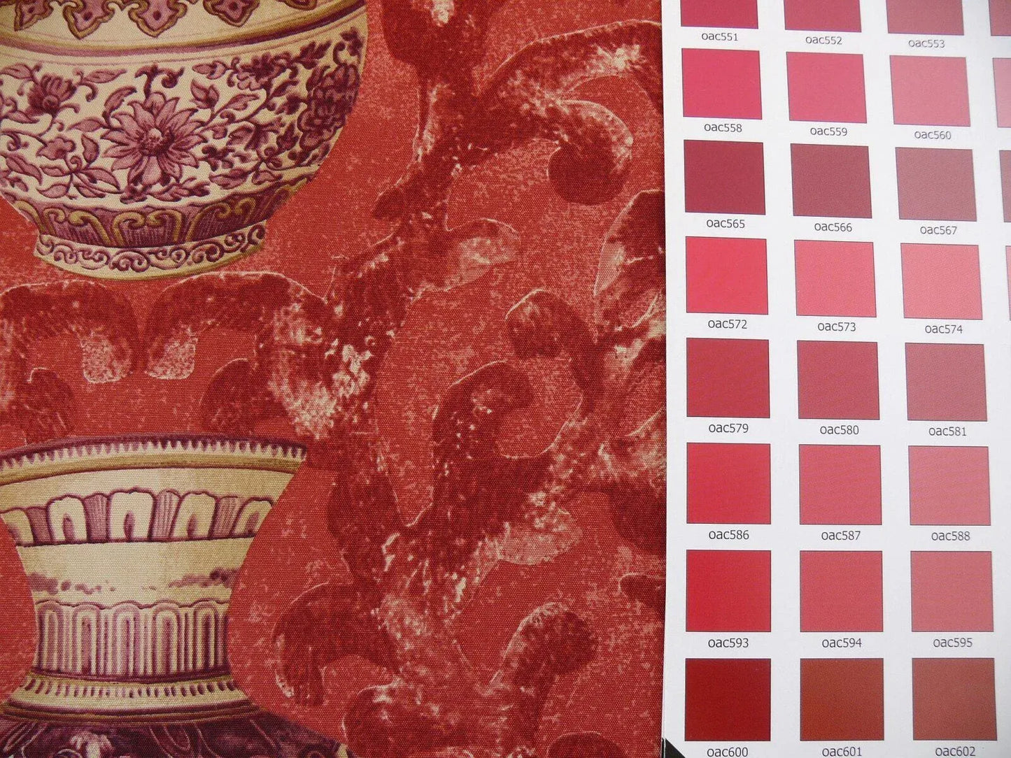 By Yd Lee Jofa Vasi Cinesi Print Chinese Ginger Jar Vase Red Plum Cotton MSRP USD 196/y