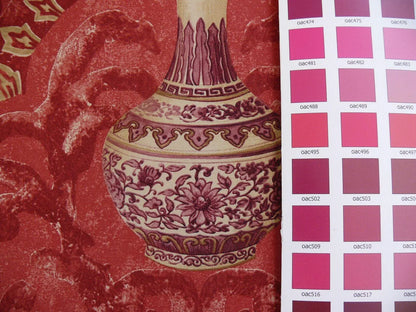 By Yd Lee Jofa Vasi Cinesi Print Chinese Ginger Jar Vase Red Plum Cotton MSRP USD 196/y