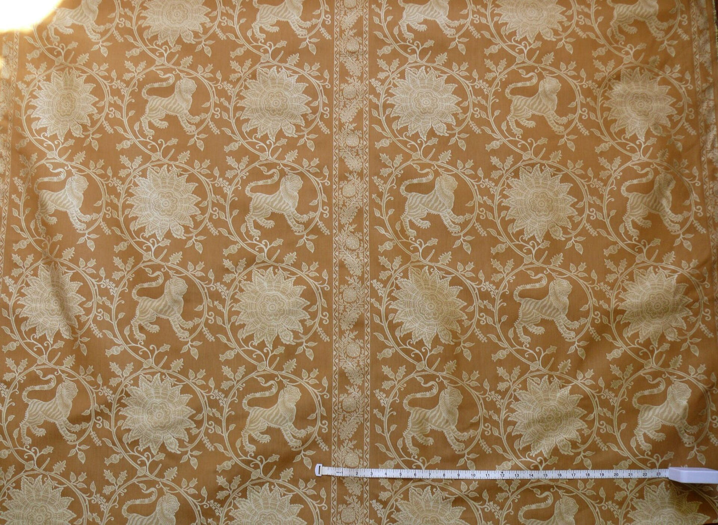 By Yd Lee Jofa Kalabagh Weave Curry Burnt Gold Tiger Sniffs Rose MSRP USD 259/y Border One Side