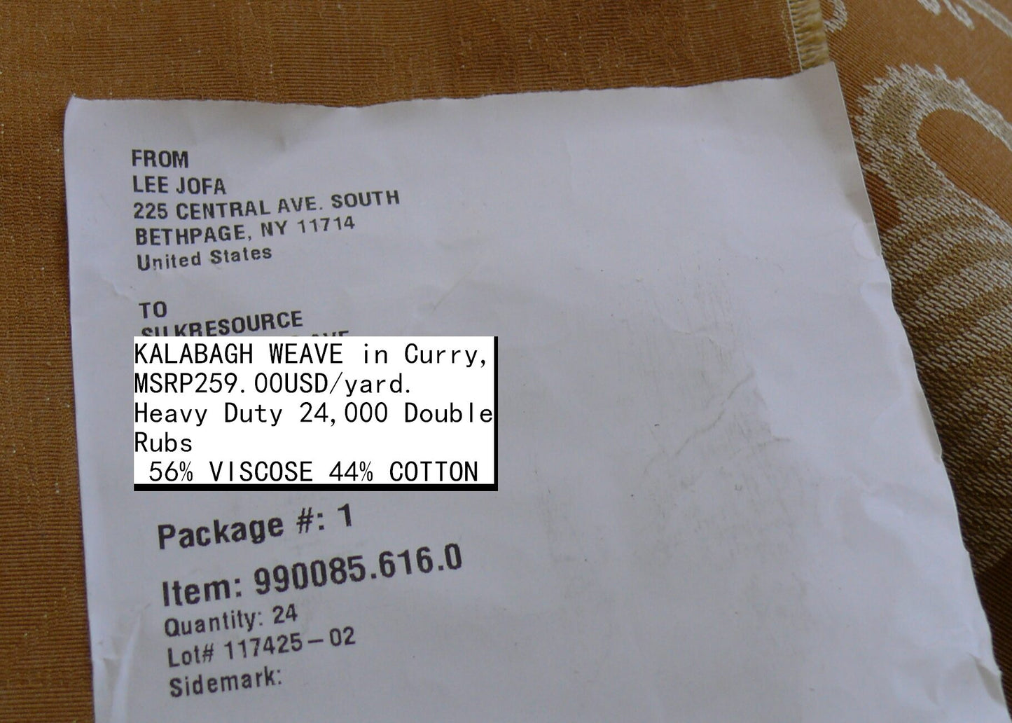 By Yd Lee Jofa Kalabagh Weave Curry Burnt Gold Tiger Sniffs Rose MSRP USD 259/y Border One Side