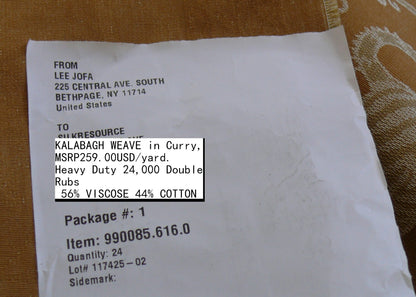 By Yd Lee Jofa Kalabagh Weave Curry Burnt Gold Tiger Sniffs Rose MSRP USD 259/y Border One Side