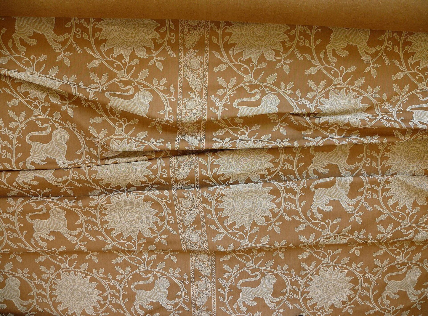 By Yd Lee Jofa Kalabagh Weave Curry Burnt Gold Tiger Sniffs Rose MSRP USD 259/y Border One Side