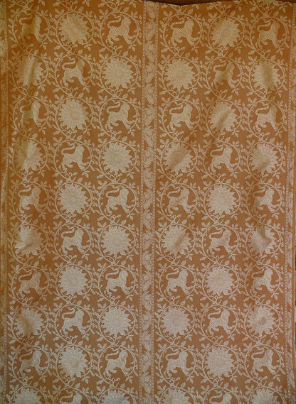 By Yd Lee Jofa Kalabagh Weave Curry Burnt Gold Tiger Sniffs Rose MSRP USD 259/y Border One Side