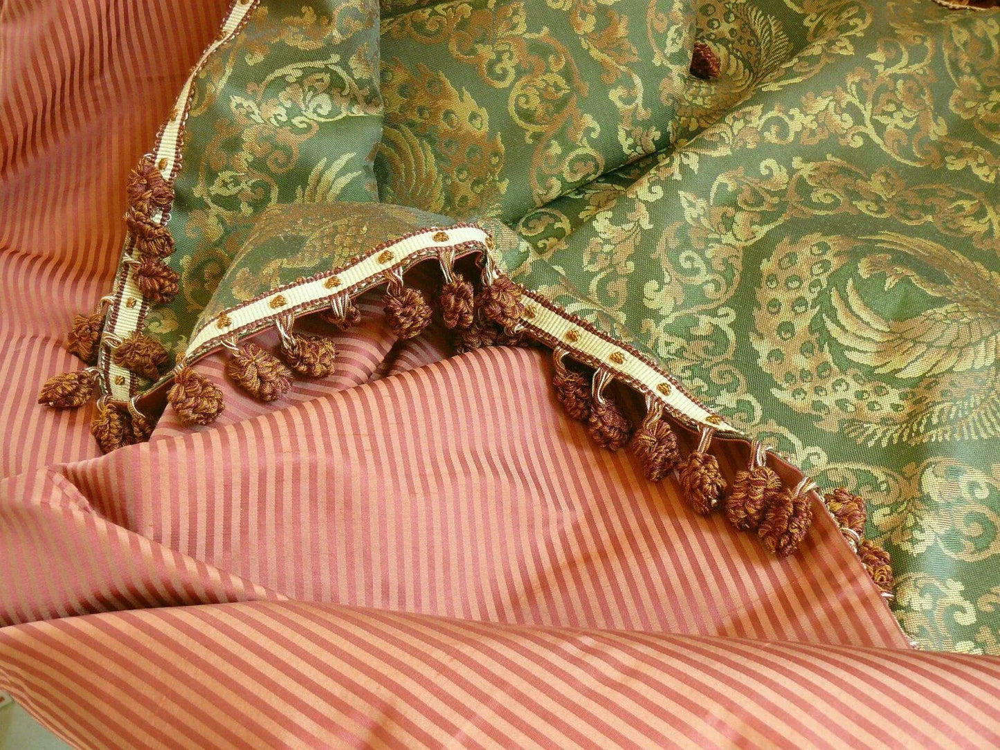 Custom Sewing &amp; Design---2 pillows custom made with Scalamandre Tipperary Check Celadon and Cream Plaid Check Silk Green White