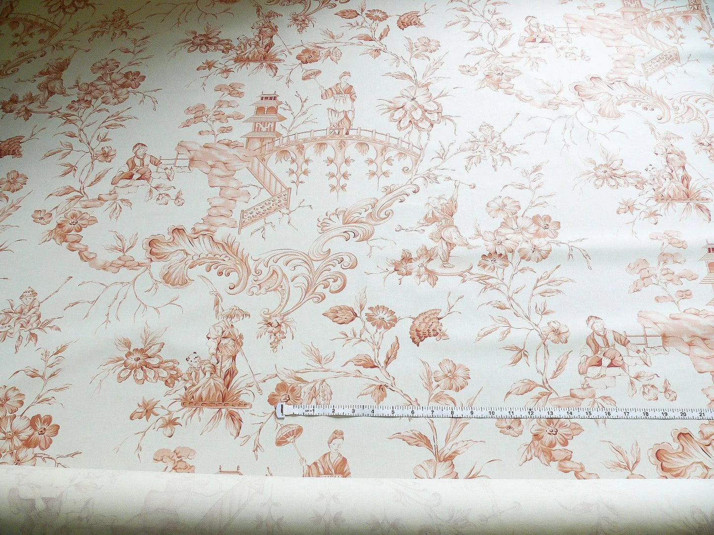 by yard Scalamandre Asian Garden Apricot White Toile Chinoiserie