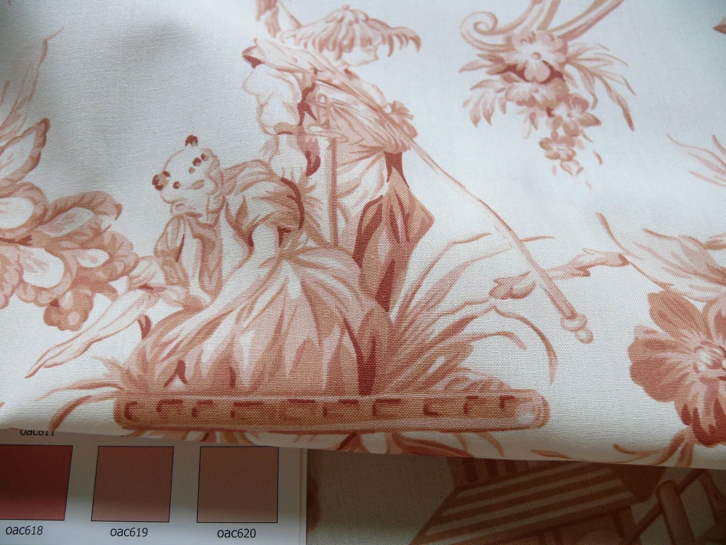 by yard Scalamandre Asian Garden Apricot White Toile Chinoiserie