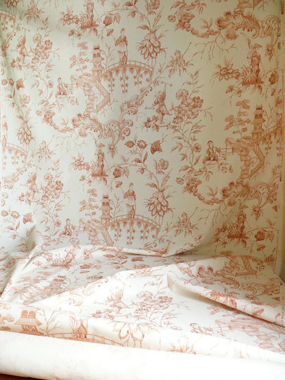by yard Scalamandre Asian Garden Apricot White Toile Chinoiserie