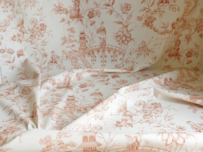 by yard Scalamandre Asian Garden Apricot White Toile Chinoiserie