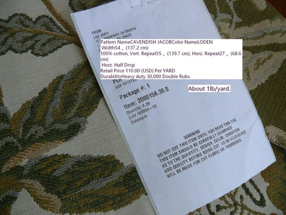 BY Yard Lee Jofa Cavendish Jacob 100% Cotton Woven Tapestry Green Bird Flowers Historical Design English Country