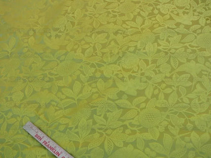 by yard 100% Silk Swallow Damask Arts &amp; Crafts Bird Flower Pure Gold Yellow Art Nouveau