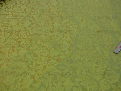 by yard 100% Silk Swallow Damask Arts &amp; Crafts Bird Flower Pure Gold Yellow Art Nouveau