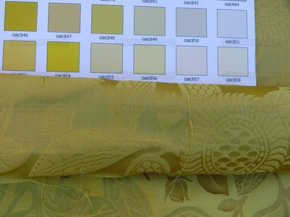 by yard 100% Silk Swallow Damask Arts &amp; Crafts Bird Flower Pure Gold Yellow Art Nouveau