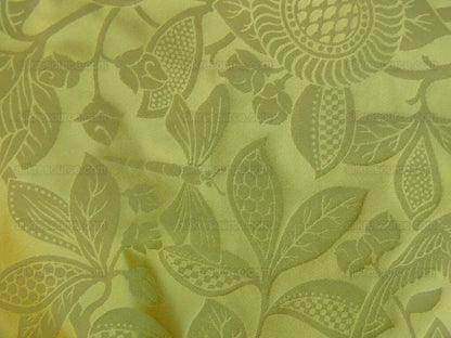 by yard 100% Silk Swallow Damask Arts &amp; Crafts Bird Flower Pure Gold Yellow Art Nouveau