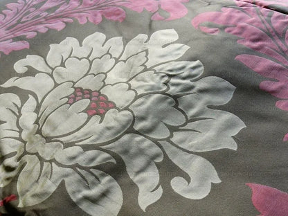 American Silk Mills Silk Figured Brocade Majestic Lotus! Silvery Red Gold Pink Brown Silver Mid-Century