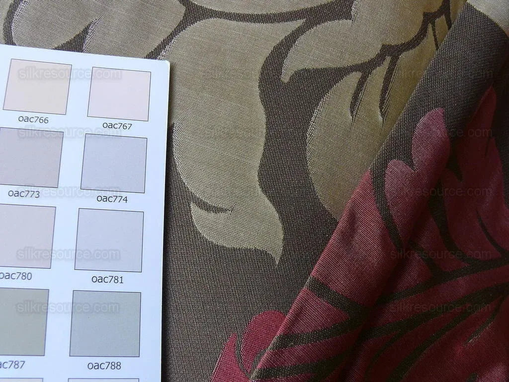 American Silk Mills Silk Figured Brocade Majestic Lotus! Silvery Red Gold Pink Brown Silver Mid-Century