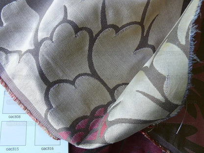 American Silk Mills Silk Figured Brocade Majestic Lotus! Silvery Red Gold Pink Brown Silver Mid-Century