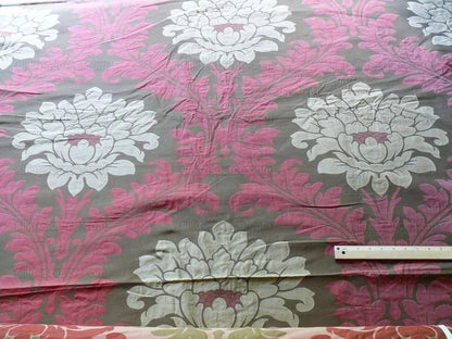 American Silk Mills Silk Figured Brocade Majestic Lotus! Silvery Red Gold Pink Brown Silver Mid-Century